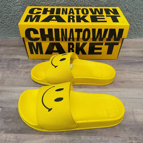 CTM Slides Sandals Big Kids Black Yellow Sz 4 Smile SHIPS ASAP NEW IN BOX Summer - Picture 3 of 8